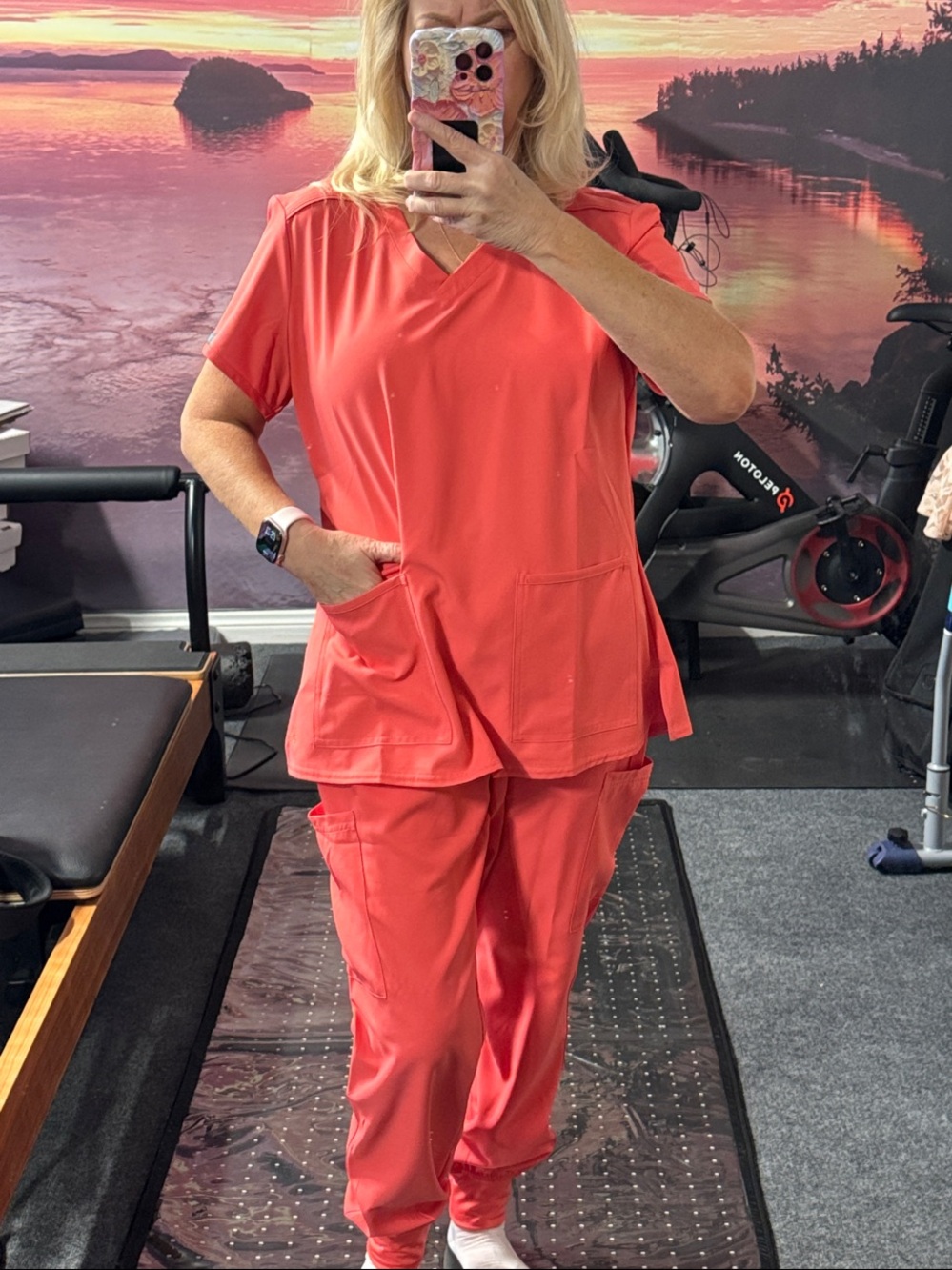Med Couture Coral V-Neck Scrub Set  NWT